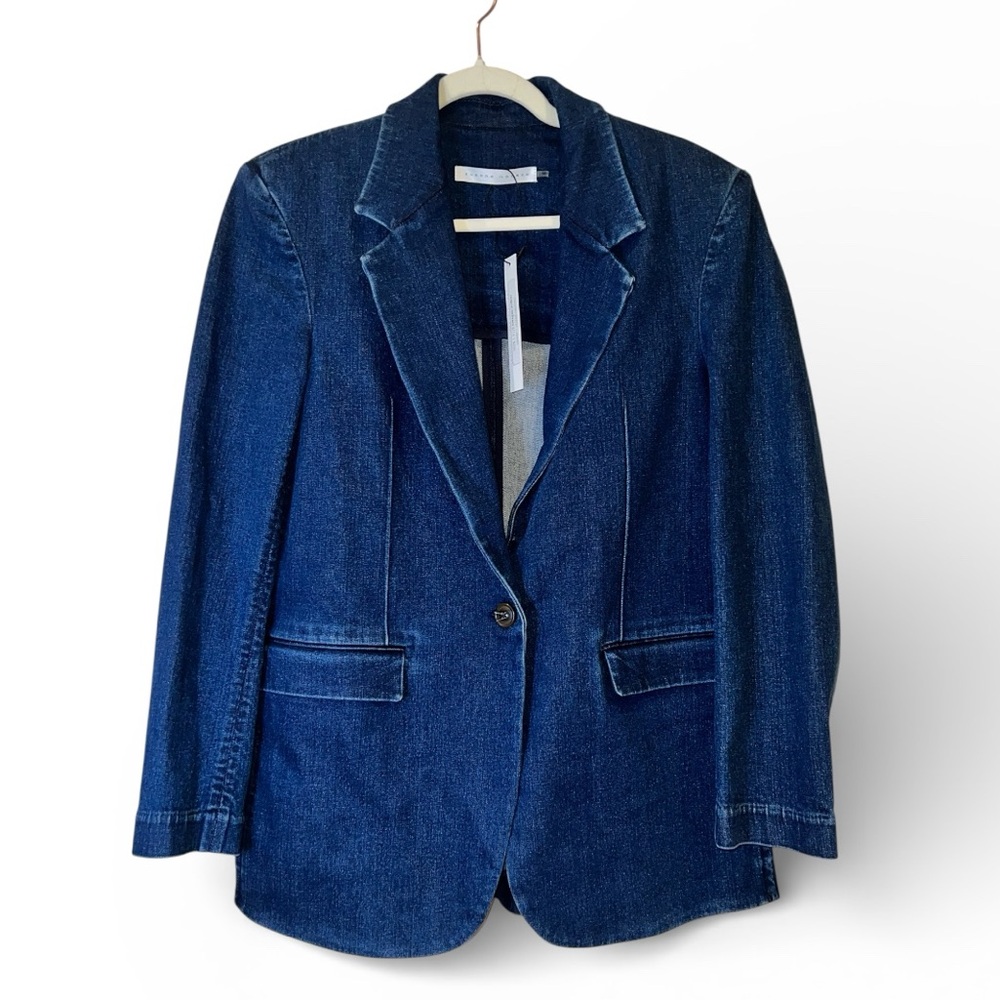 Susana Monaco Stretch Denim Blazer Jacket Medium/Large Blue $258 NWT